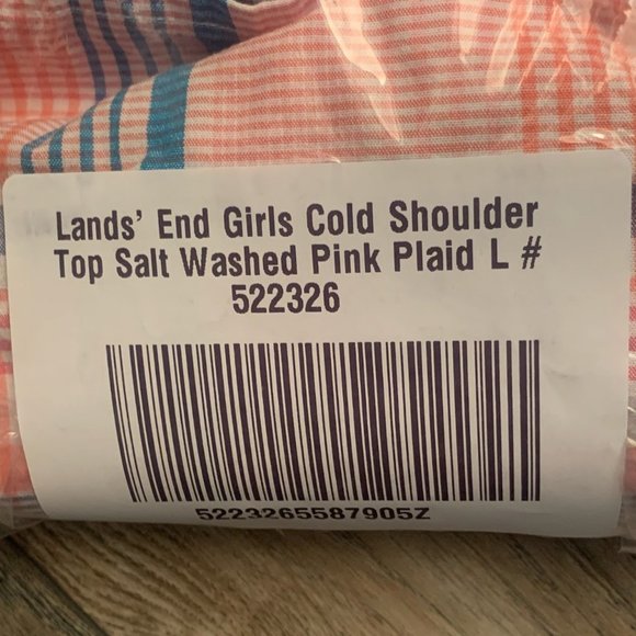 NWT LANDS' END GIRL'S COLD SHOULDER TOP SALT WASHED PINK PLAID LARGE 10-12 - Picture 6 of 7